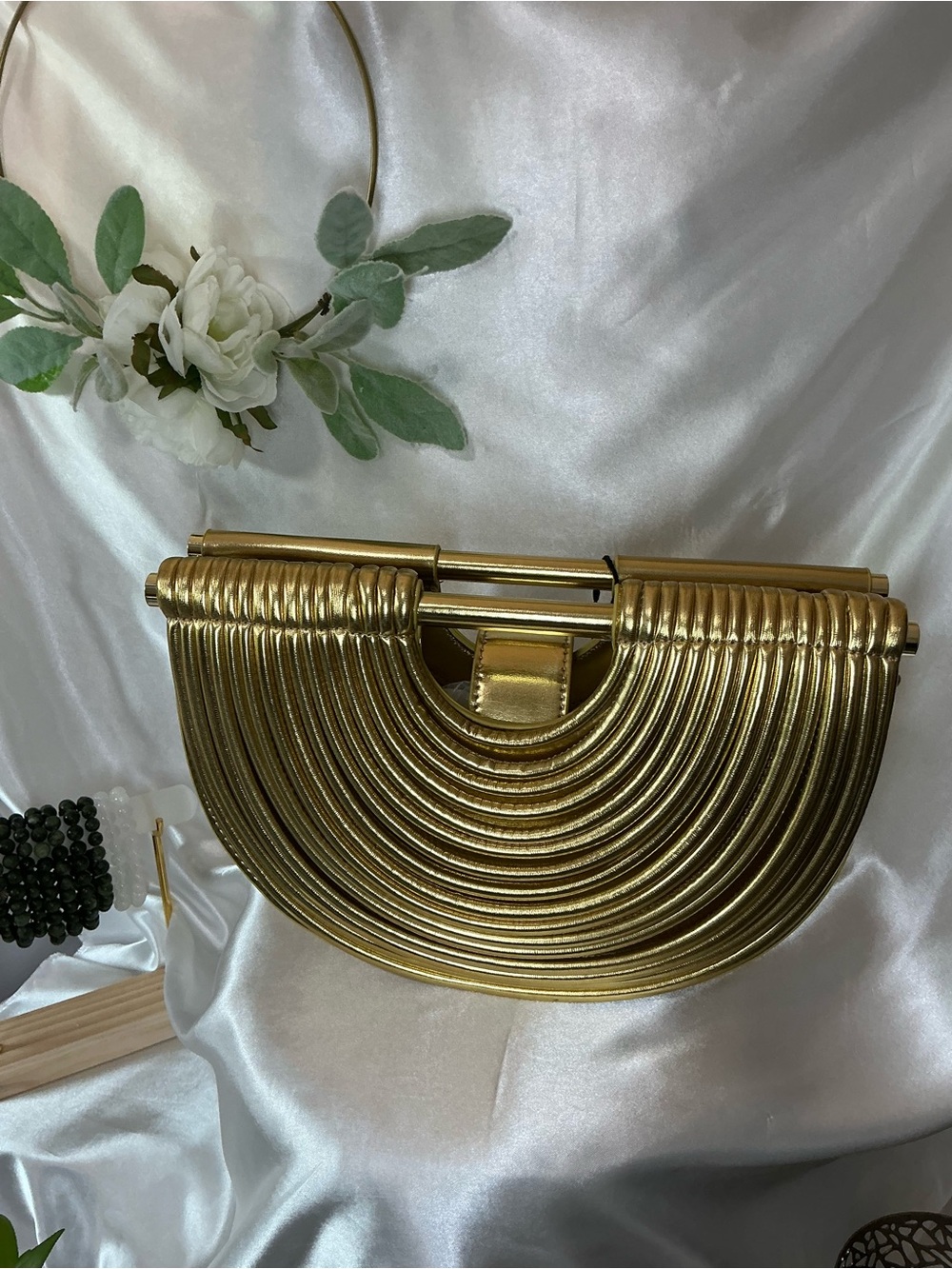 Brand New Gold Metallic Half-Moon Clutch Handbag